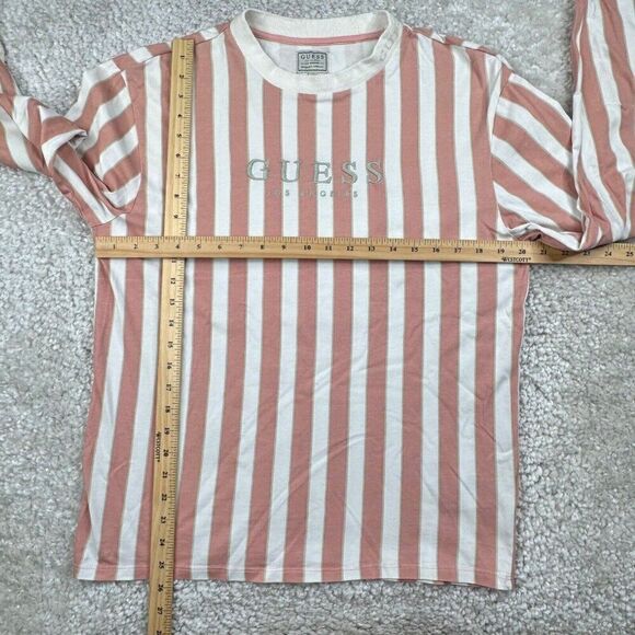 Guess Los Angeles Retro Pink White Striped Long Sleeve Shirt Unisex Mens Medium - Picture 6 of 6